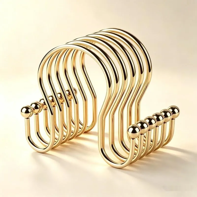 21 pcs Gold Iron Double Ear Shower Curtain Rings, Smooth Sliding, Fits Various Bathroom Shower Rods, Easy to Install view 3