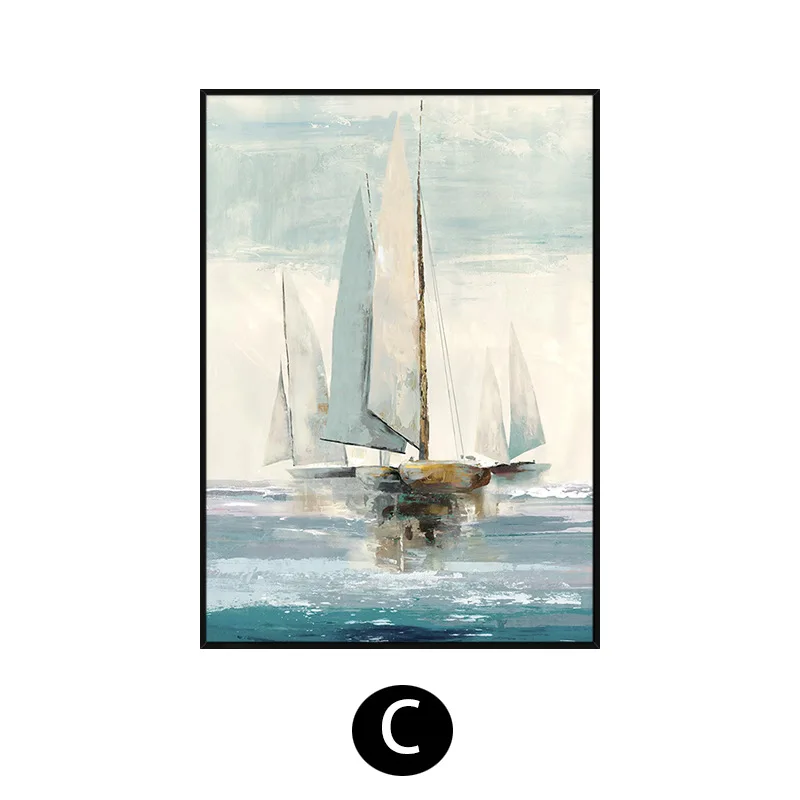 Modern Abstract Hand Painted Oil Paintings Sea Wall Art Ocean Sailing Boat Style Handmade Painting Living Room Wall Decor Home