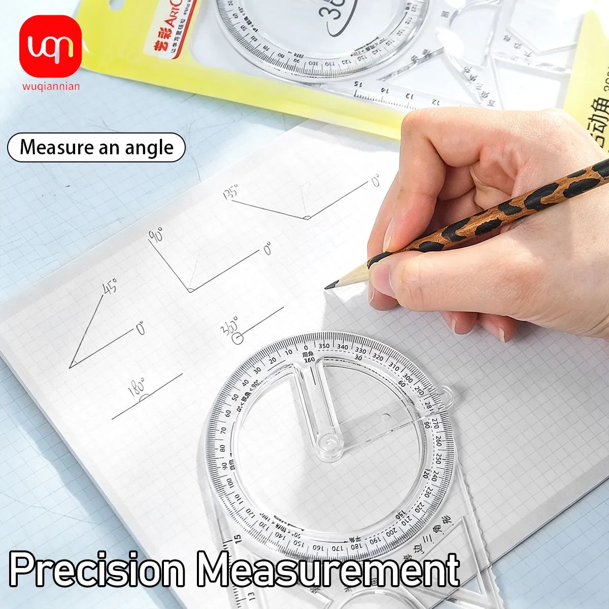 WQN Multifunctional 360-Degree Rotating Protractor Template Ruler, Polygon Hollow Shape Template With Clear Scale, Measuring