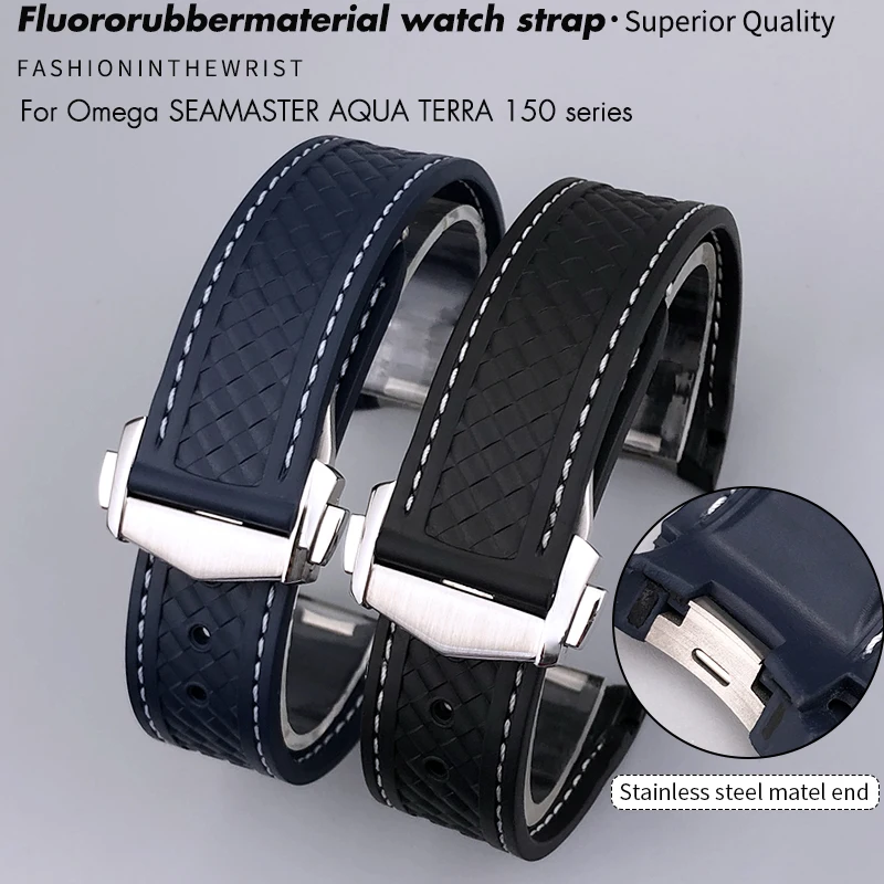 19mm 20mm 21mm FKM Fluorous Rubber Metal End Watchband Fit for Omega Seamaster 300 AT150 Aqua Terra Ultra Light 8900 Watch Strap