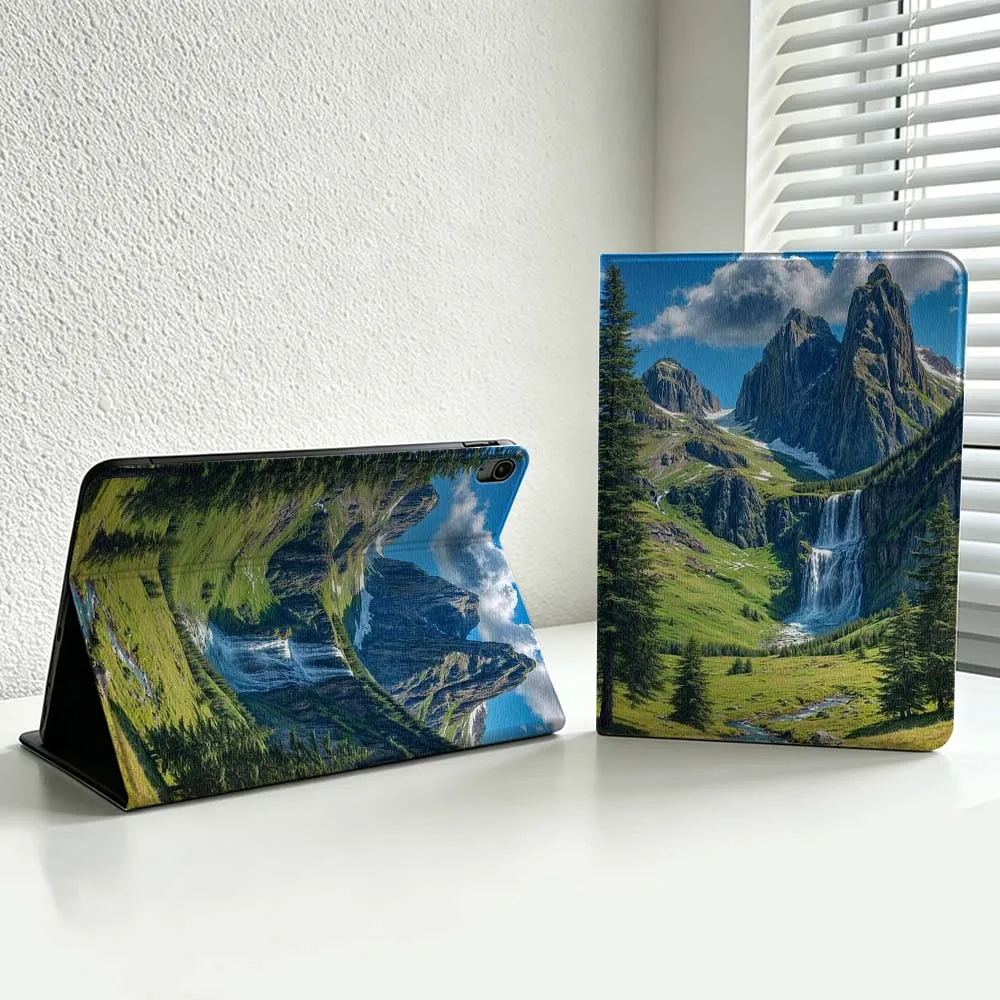 Mountain Waterfall Pine Cover For iPad Pro Air mini 7 6 5 4 3 2 1 9gen M5 M4 11th 10th A17 Pro A16 Soft Inch Tablet Case