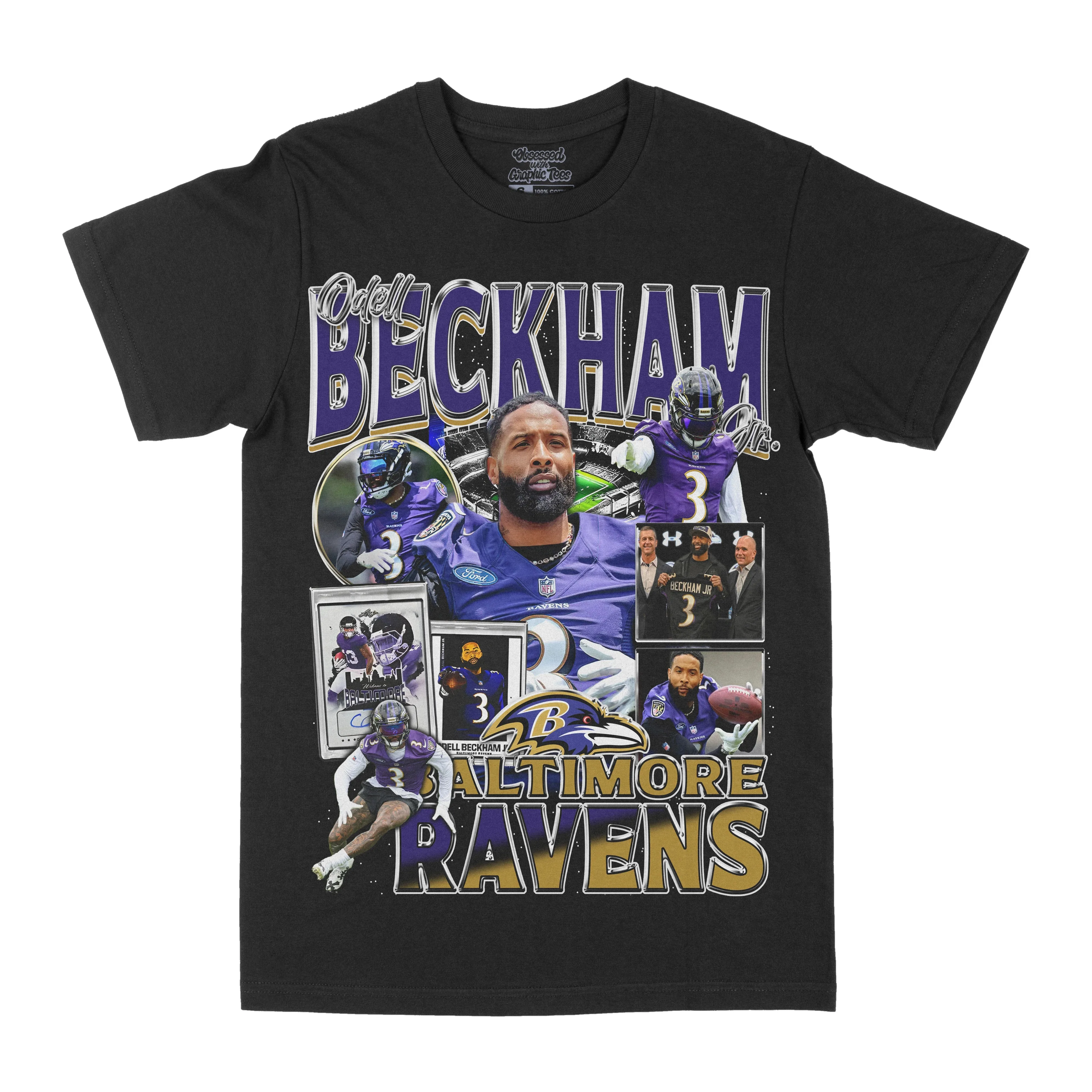 Odell Beckham Jr Baltimore Ravens Mens Black Cotton TShirt Athletic Casual Style