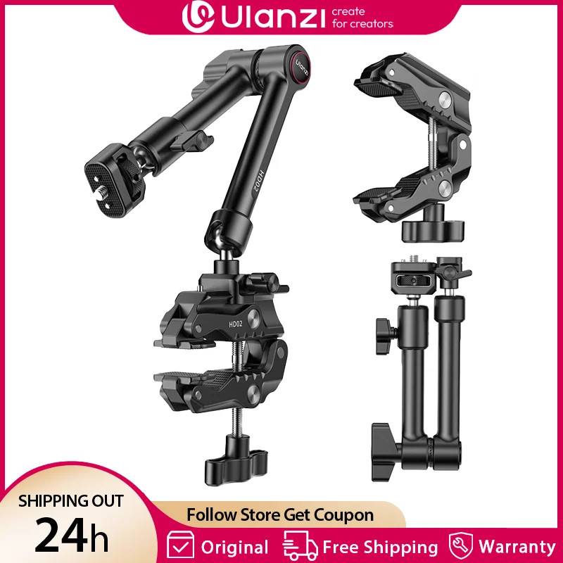 

Ulanzi 10 inch Magic Arm Kit HD02 with Super Clamp 1/4" Screw Cold Shoe 360° Adjustable Ball Head for Monitor Mount Camera Mount
