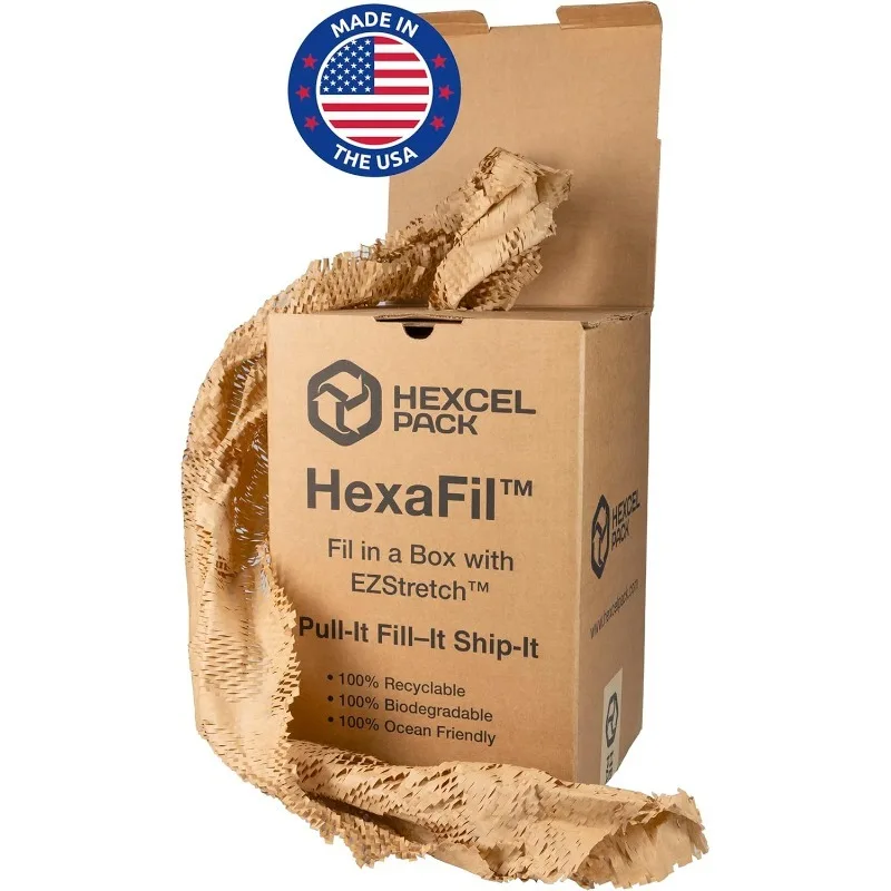 

HexaFil Honeycomb Packing Kraft Paper 15" x 20400" (1700 ft) in Self-Dispensed Box - Patented Cushioning Box Filler for Void