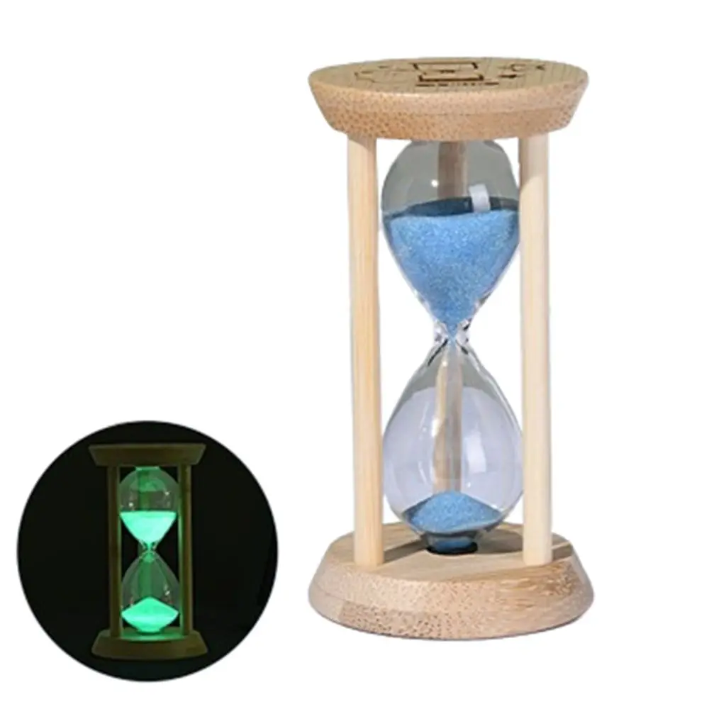 Bamboo Fluorescent Hourglass 1/10 Minute Transparent Glass Luminous Sand Timer Durable No Electricity Required