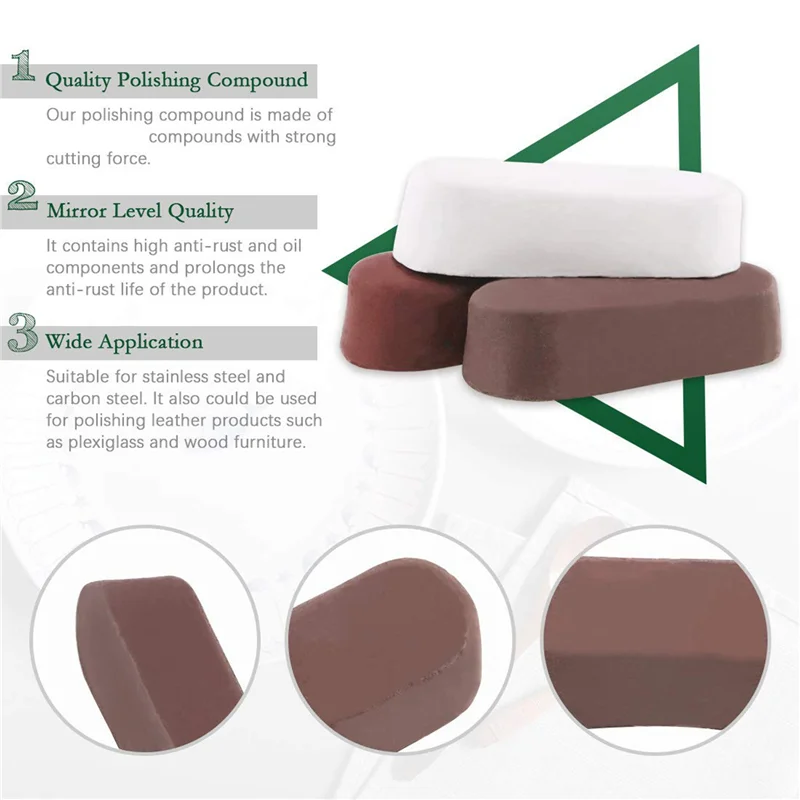 A58Z 30 Pcs Buffing Pad Polishing Wheel Kits With 9Pcs Rouge Compound With 1/4 Inch Handle, For Manifold, Aluminum