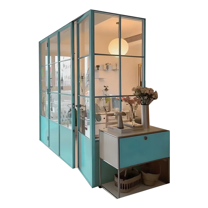 

Синяя складная дверь, балконная кухонная стеклянная дверь из алюминиевого сплава, очень узкая складная раздвижная перегородка, винтажная маленькая b