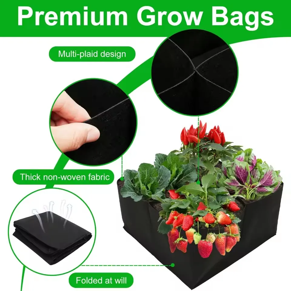 4/8 Grids Garden Raised Planting Bed Fabric Raised Garden Bed Square Felt Garden Flower Grow Bag Vegetable Planter Pots