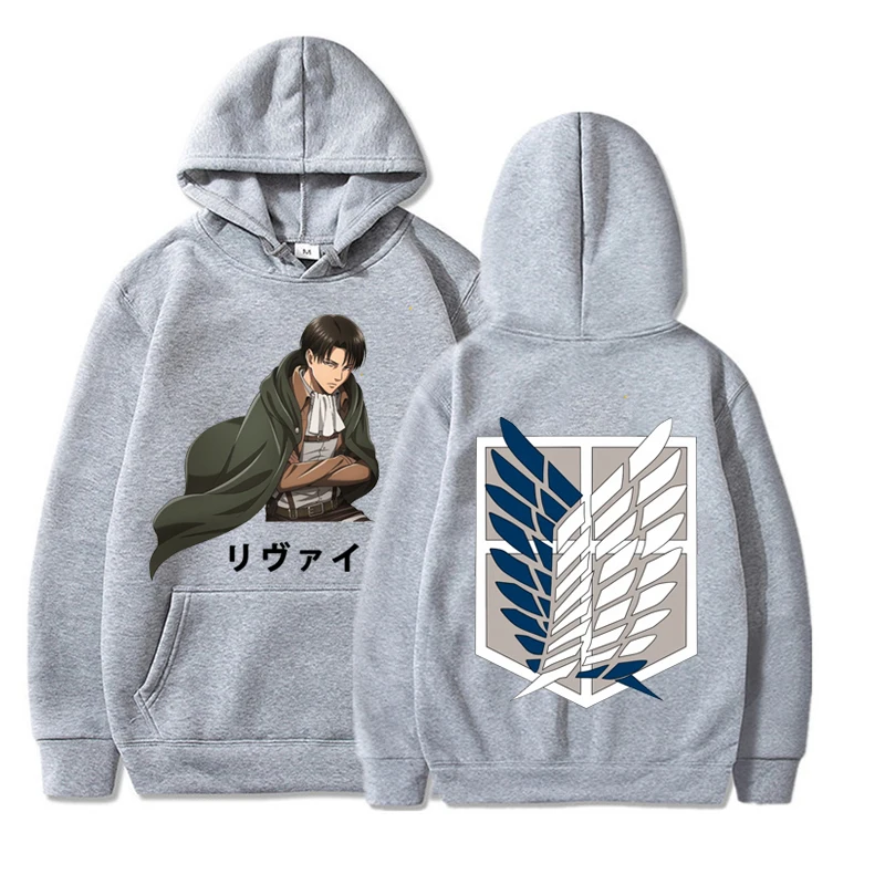 Attack on Titan Hot Anime Plus Size Hoodie Levi Ackerman Wing Logo Graphic Printed Pullover Men Women Sweatshirts Hip Hop Hooded