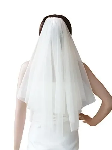 

Wedding Bridal Veil Comb 2 Tier Cut Edge With Elbow Fingertip Length