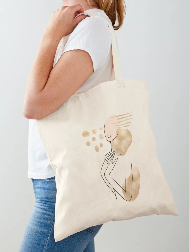 

Abstract Line Art Woman With Gold Shapes Tote Bag university shopper bag Cloth bag woman shopping tote canvas