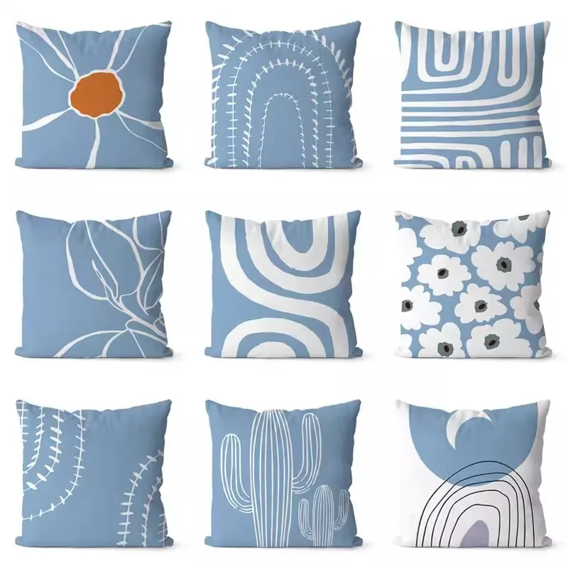 Blue Small Fresh Pillowcase Dormitory Decoration Office Living Room Sofa Home Pillowcase