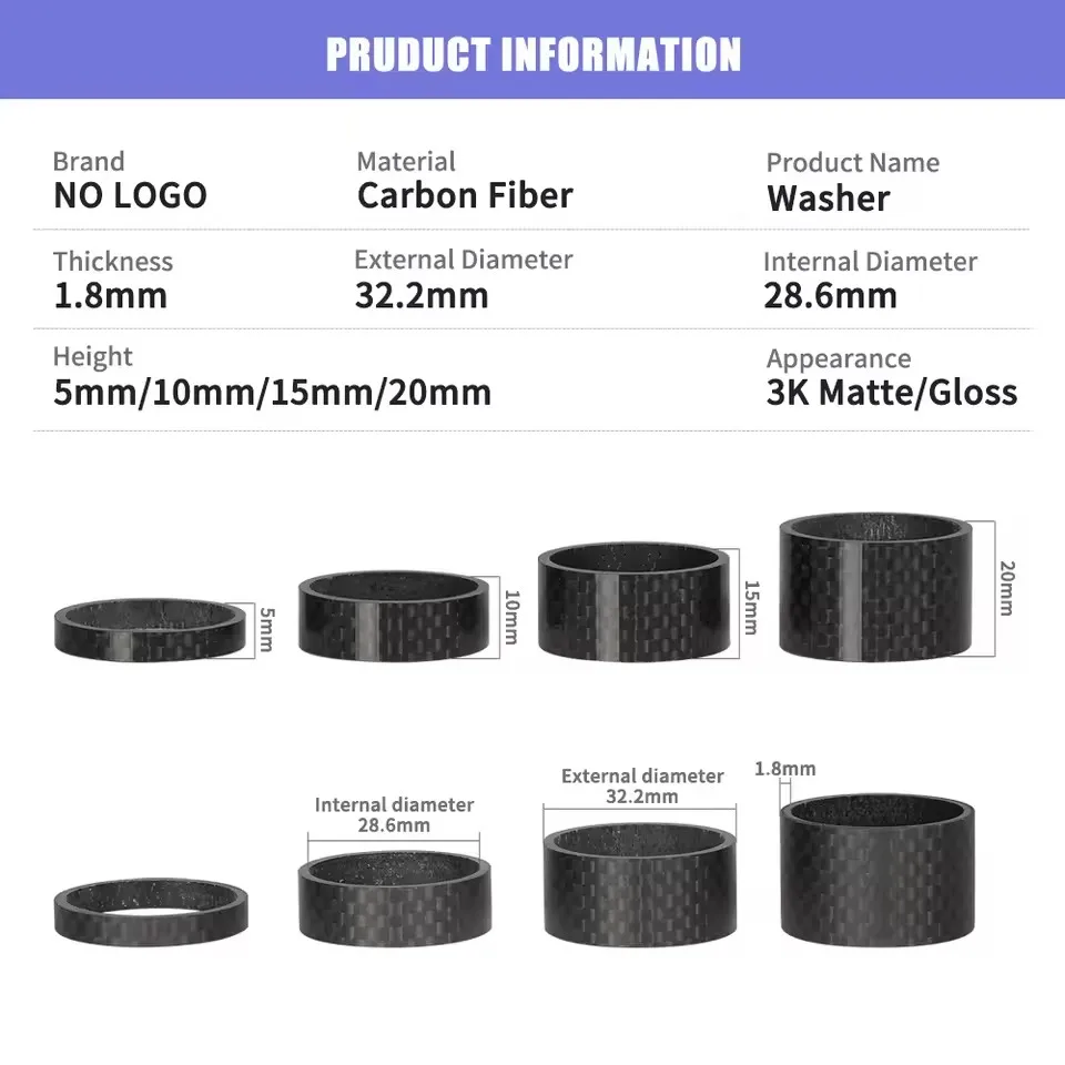 TOSEEK 3K Carbon Fiber Washer Bike Fork Spacers 1-1/8