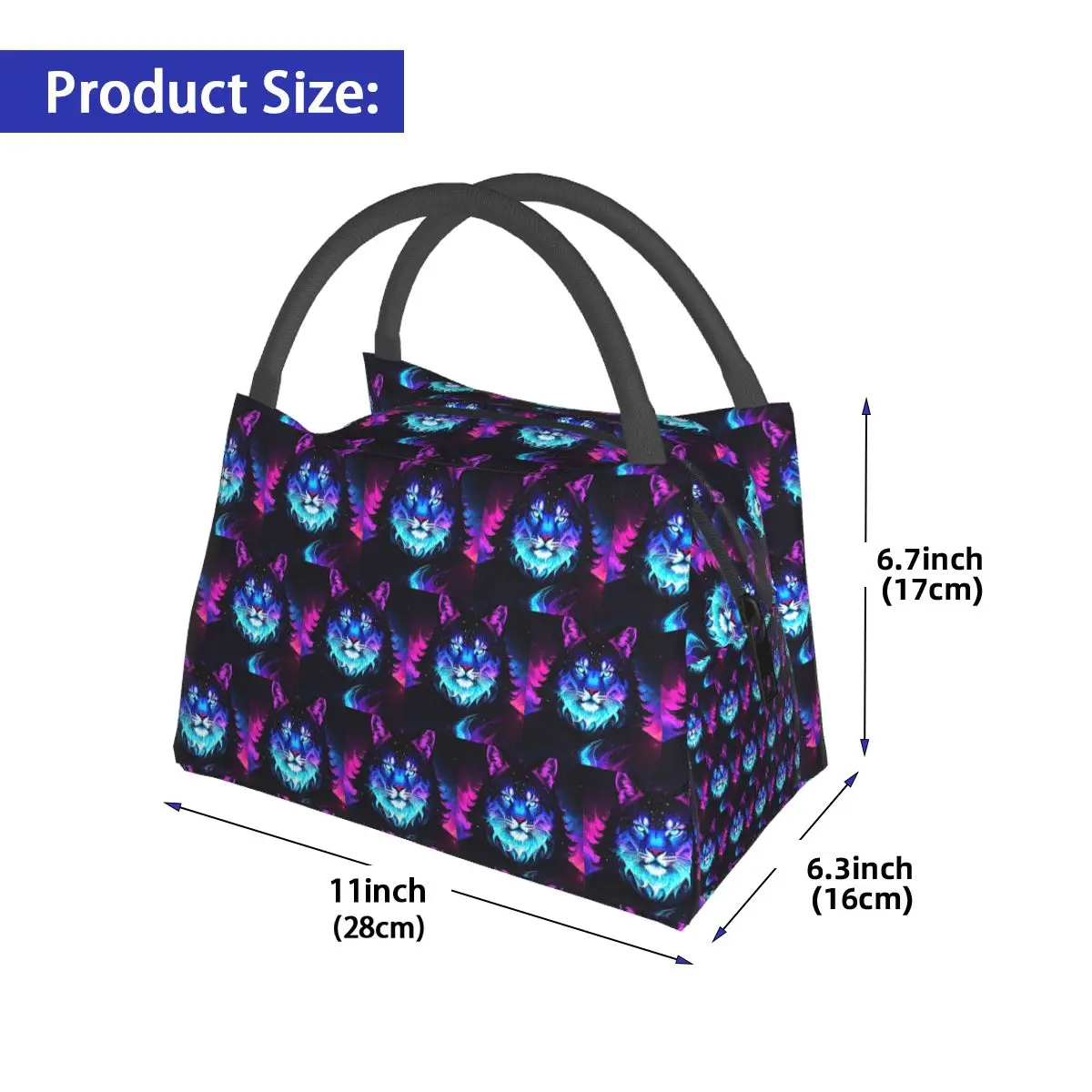 Cosmic Neon Tiger Spirit Space Galaxy Wolf Lion Face Insulated Lunch Bag for Women Children Food Boxes Thermal Lunch Box Tote