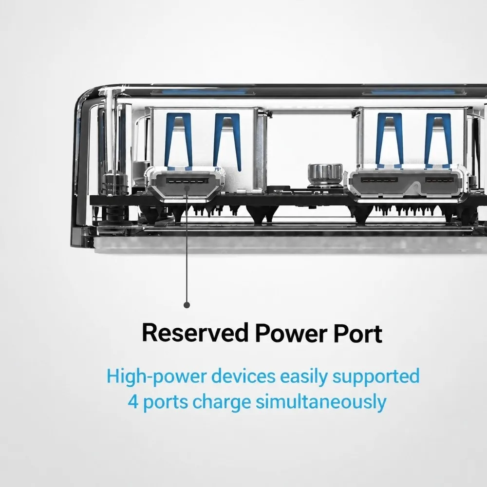 Transparent Housing USB 3.0 Hub Data Adapter High Speed Data Transfer 4-Port 5Gbps USB Splitter Plug And Play Wired USB Cable