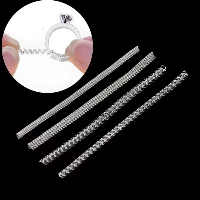 4pcs Reduce Rings Size Tools Spiral Spring Based Rings Adjust Invisible Transparent Tightener Resizing Tool Jewelry Guard