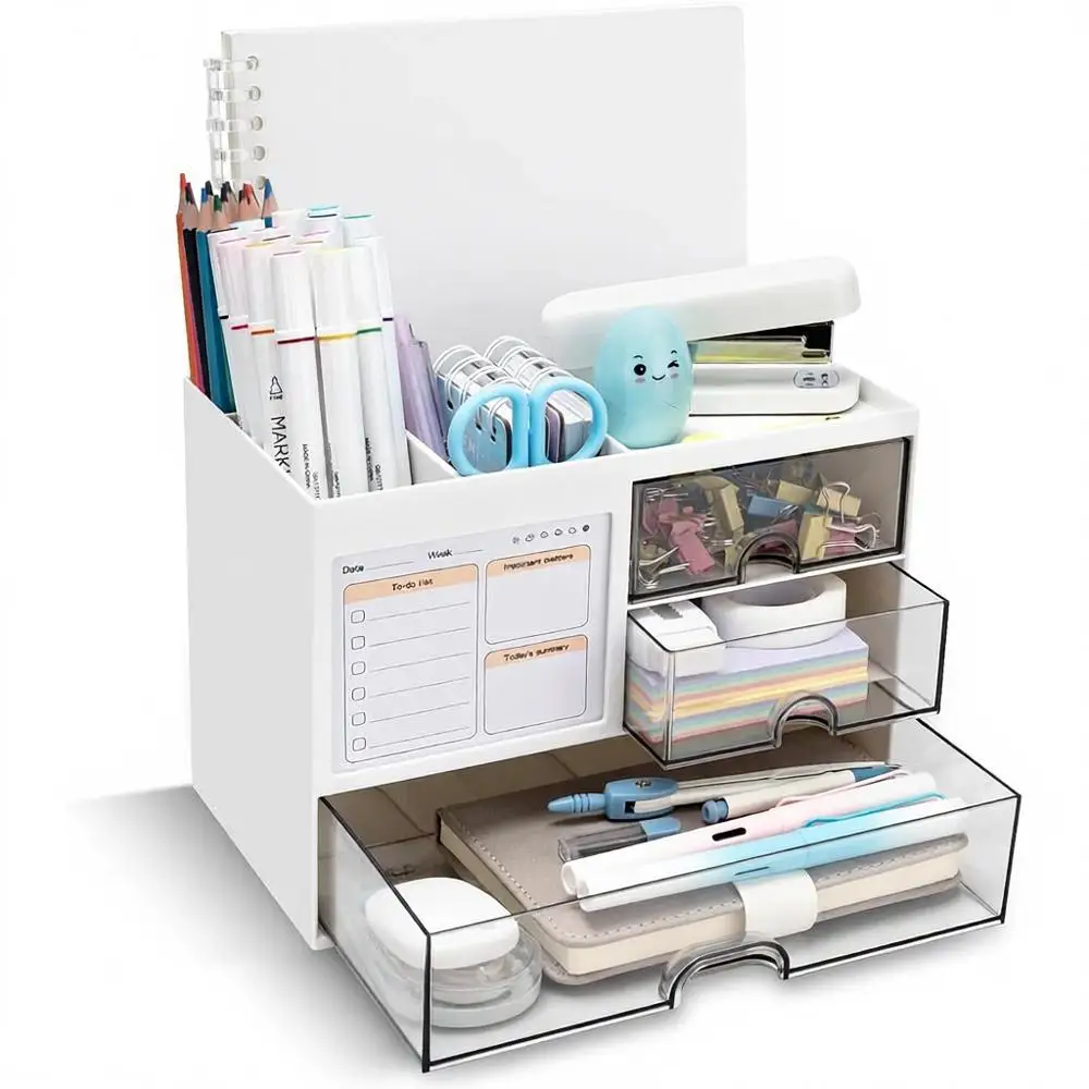 

Multi-Functional 3-Drawer Desk Organizer with 8 Compartments for Office and Art Supplies (White)