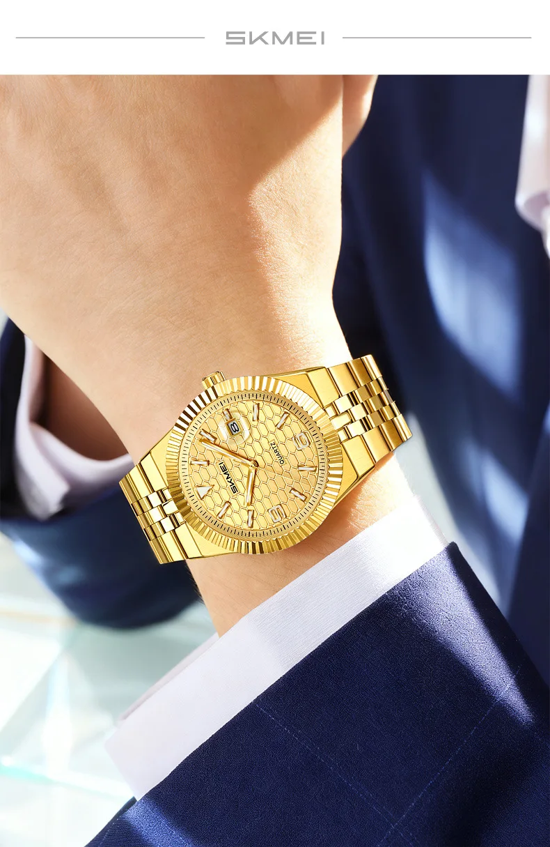 Skmei 2656 Business Men's Quartz Watch Honeycomb Dial Calendar Ladies' Fashion Quartz Wristwatch Waterproof luminous Watches