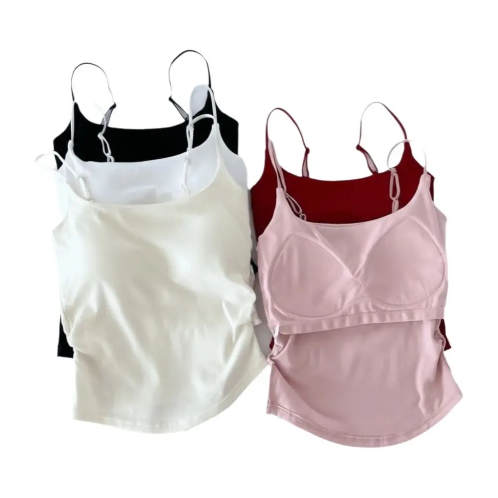 Sweet Sleeveless Suspender Vest Slim Underwear Fitted Tops With Padded Cups Camisole Daily Use