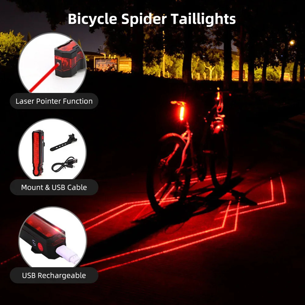 Warning Lamp Waterproof Seatpost LED Light MTB Road Bicycle Taillight USB Rechargeable Bike Rear Light Laser Line