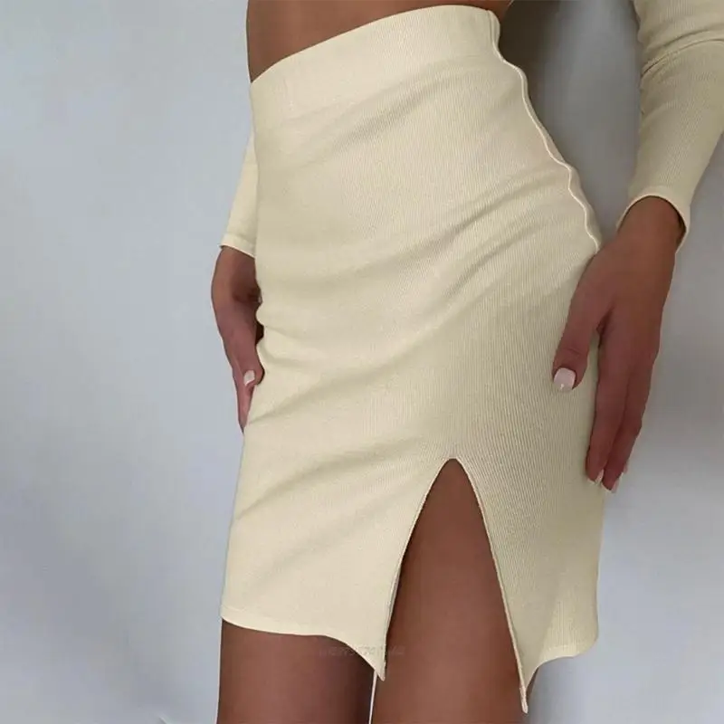 

X5XA Womens Summer Solid Color 2 Piece Outfit Hollow Out Long Sleeve Crop Tops and Bodycon Mini Skirt Set Sexy Y2K Outfits