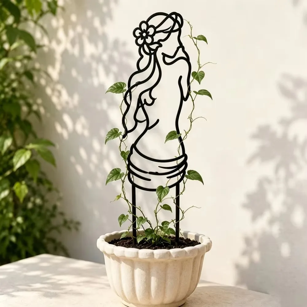 CIFBUY Elegant Woman Trellis Metal Wall Art Wrought Iron 2D Sculpture Rustproof Hanging Decor For Home Indoor Outdoor Sign