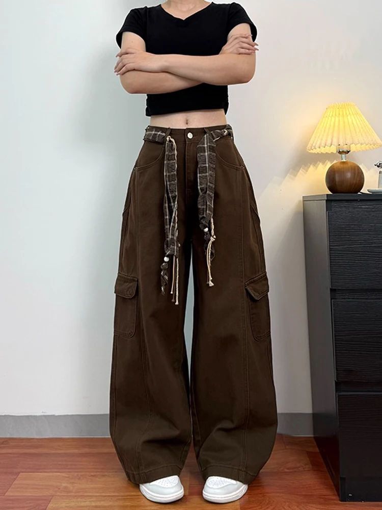 

East Gate, осенние новые американские ретро Sle, универсальная тонкая широкая рабочая одежда, джинсы, женские повседневные длинные брюки с высокой талией, ket De...