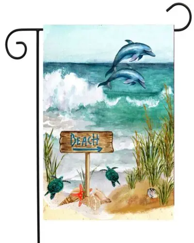 Dolphins Jumping Beach Scene   Garden Flag ~   Double Sided  * Top Quality