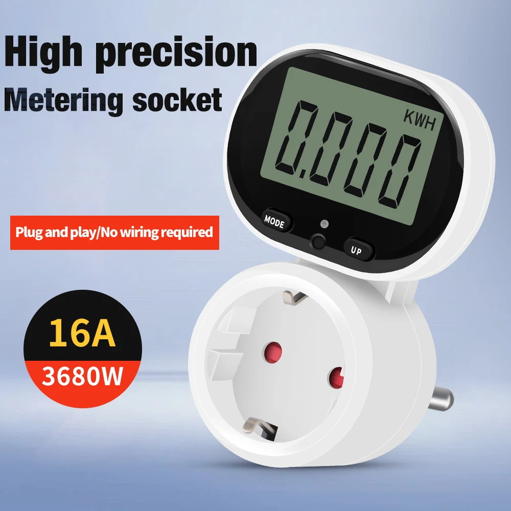 Digital Energy Meter Electronic Power Meter Digital Voltage Wattmeter Power Analyzer 45°Rotating Kwh Power Switch EU Socket