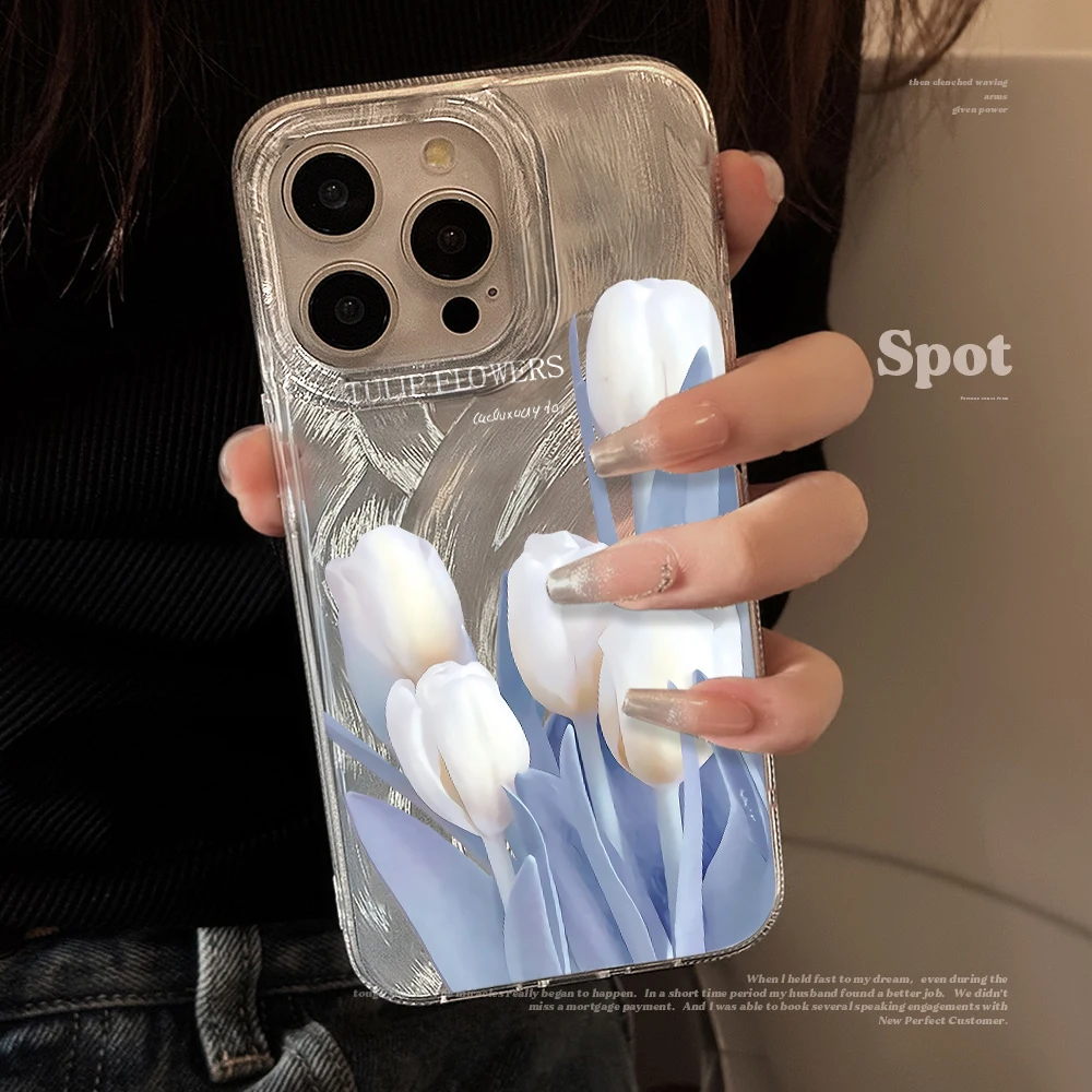 Für Samsung Galaxy S21 S26 S25 S24 S23 S22 Ultra Plus FE Hülle Frisches Blaues Tulpenmuster Cover Für A16 A15 A36 A54 A55 A56 Fundas – Detail 12