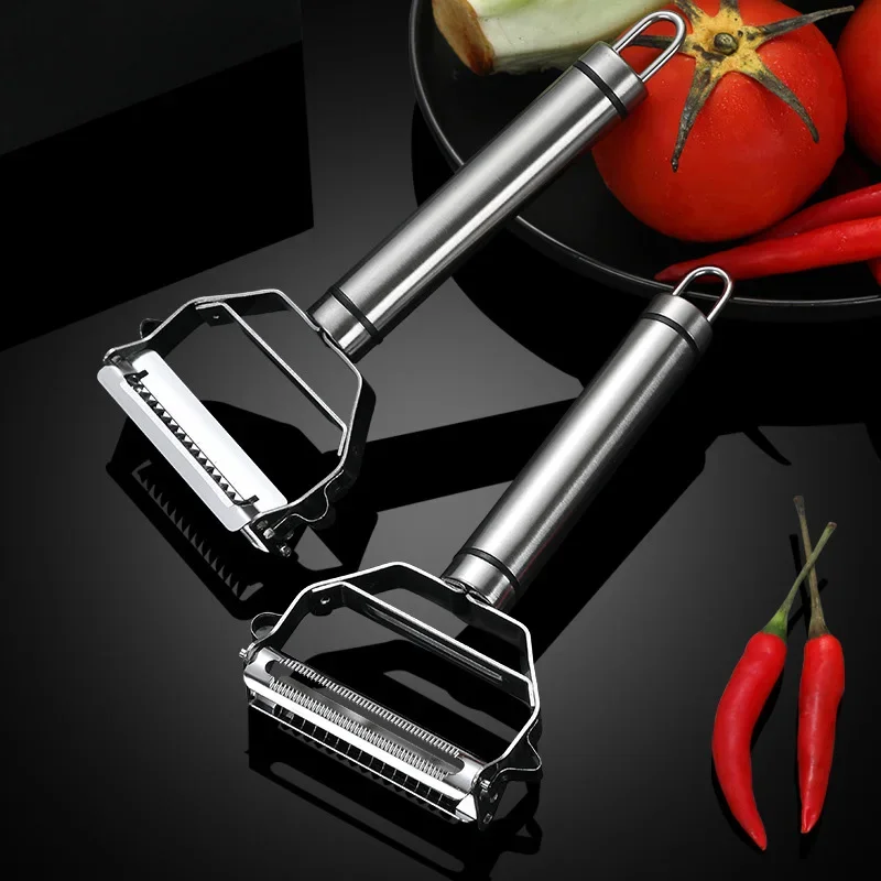 3-in-1 Stainless Steel Peeler Set - Vegetable Peeler, Julienne Slicer, Grater for Kitchen, Dishwasher Safe (Silver) - Detail 1