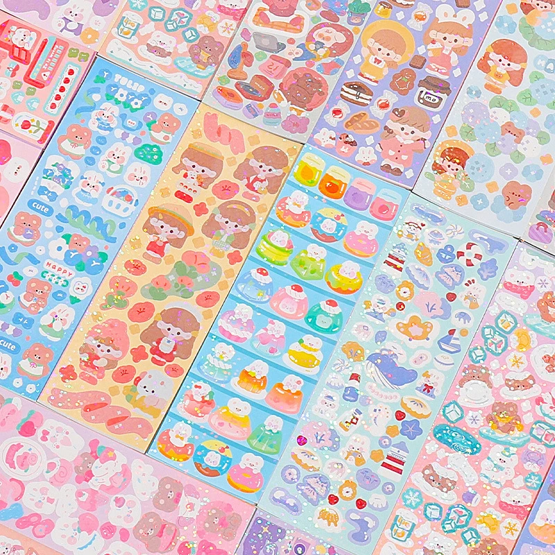 10Pcs Kawaii Handbook Stickers Cartoon Collage Laser Sticker DIY Decorative Material Scrapbooking Stationery School Supplies