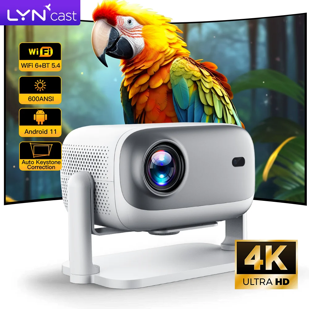 

4k Android проектор Full HD 1080P видео 600ANSI Закрытая оптическая машина Ultra WiFi-6 BT5.4 360 ° Gimbal проектор для домашнего кинотеатра