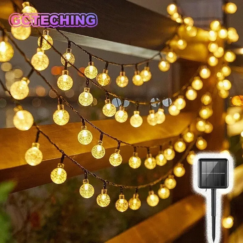 Solar Orb String Lights Outdoor, Waterproof Bubble Ball Water Drop Lights for Patio Garden Christmas Holiday Party Decoration