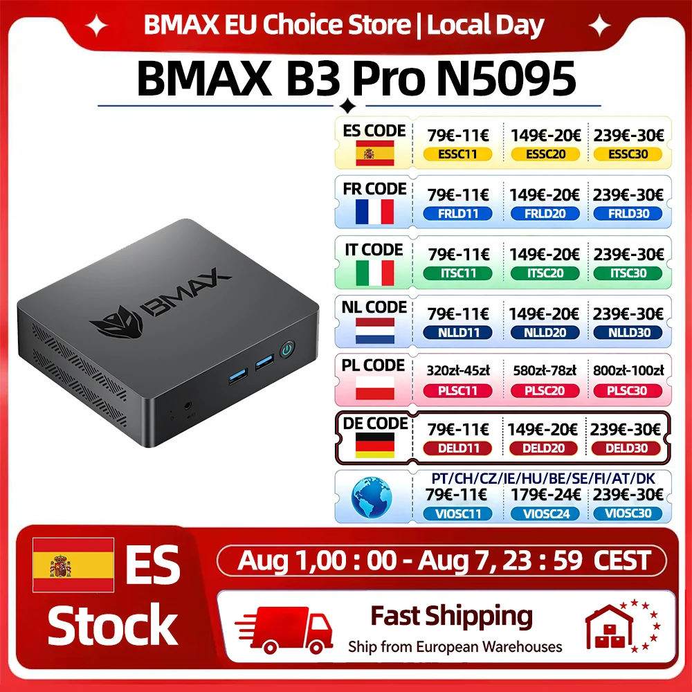 Mini PC BMAX con Windows 11, Intel N5095, 8GB de RAM, 256GB SSD, HDMI, USB, Wi-Fi, compatible con 4K a 60Hz, gráficos Intel HD.