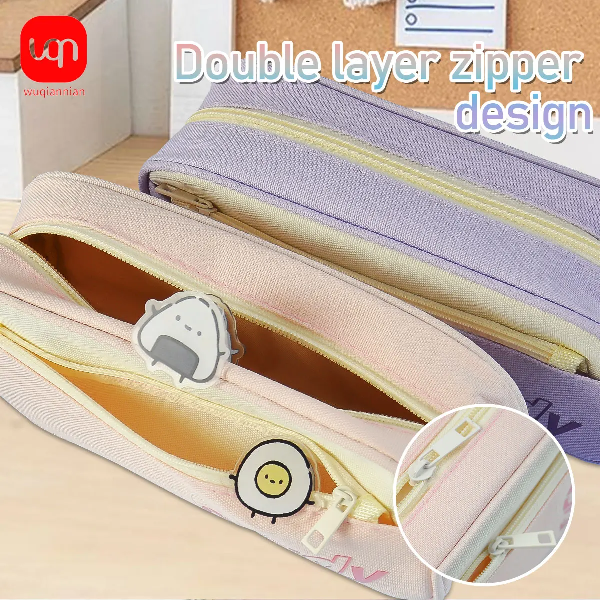 

WQN 1pc Cute Color Pencil Case with Double Layers for Storage, Portable for Travel, Versatile Organizer for School Supplies on D