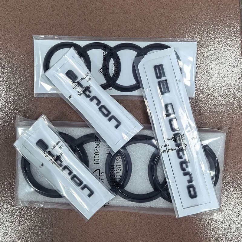 For Audi 4Ring Logo ABS Black Car Hood Front Grill Emblem Rear Trunk Badge 55quattro e-tron Sline Emblem Car Accessories
