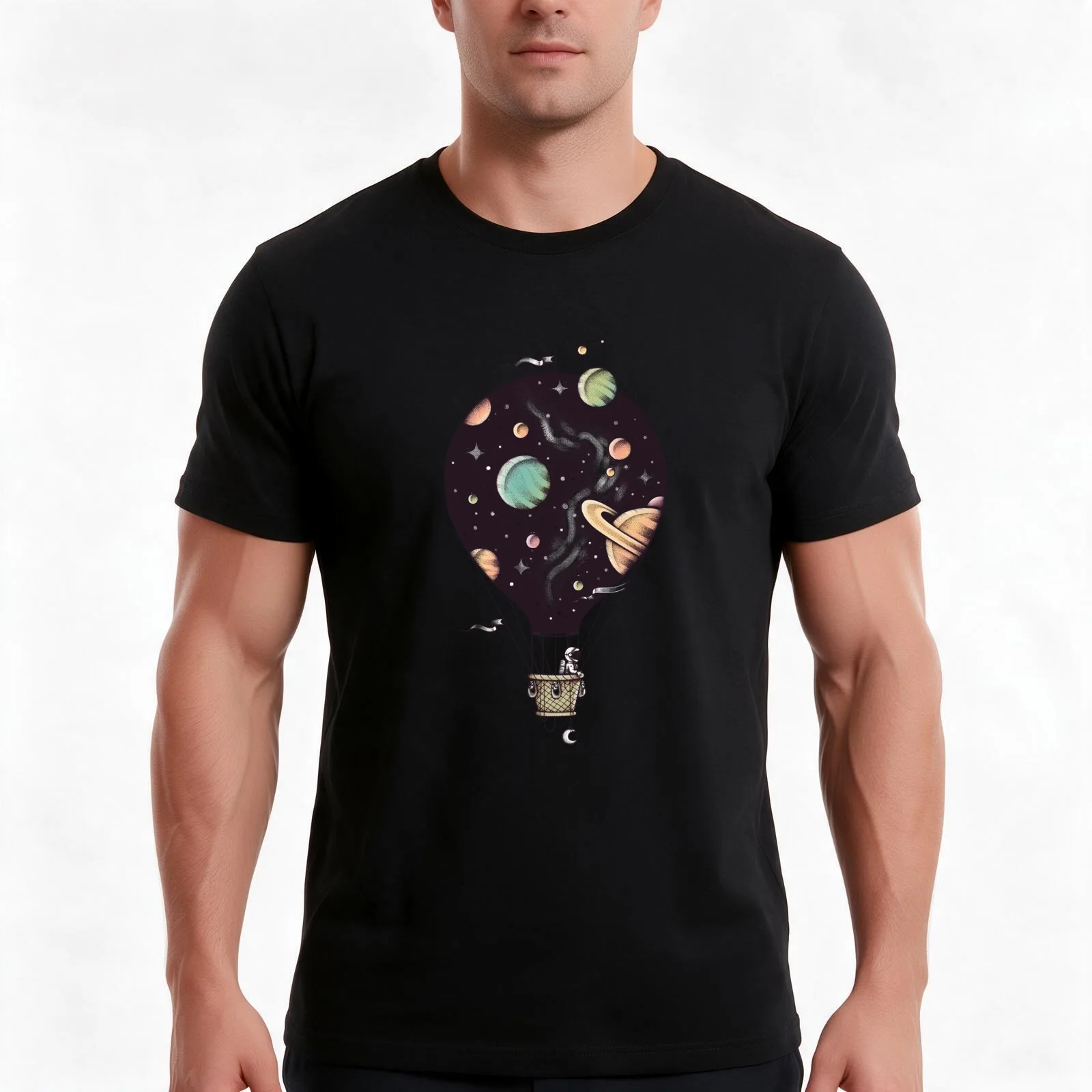 Interstellar Journey T-Shirt, Summer Casual Cotton Tee, Oversized Streetwear Tops, Vintage Graphic Print, Loose Fit Short Sleeve