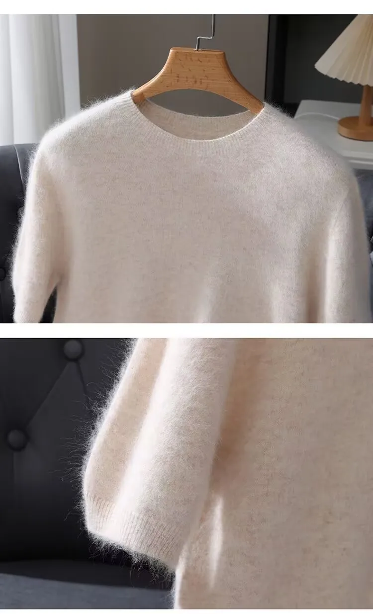 Herrenpullover, kurzärmelig, Sommer-Nerzstrickpullover, lockerer Rundhalsausschnitt, einfarbig, halbe Ärmel, einfaches T-Shirt, lässiges Oberteil – Detail 8