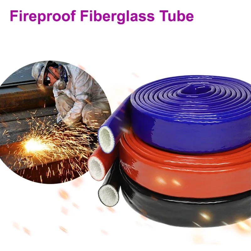 

1m Fireproof Silicone Fiberglass Tube Glass Fiber Braided Sleeve Fire Retardant Case High Temperature Resistant Wire Sleeve