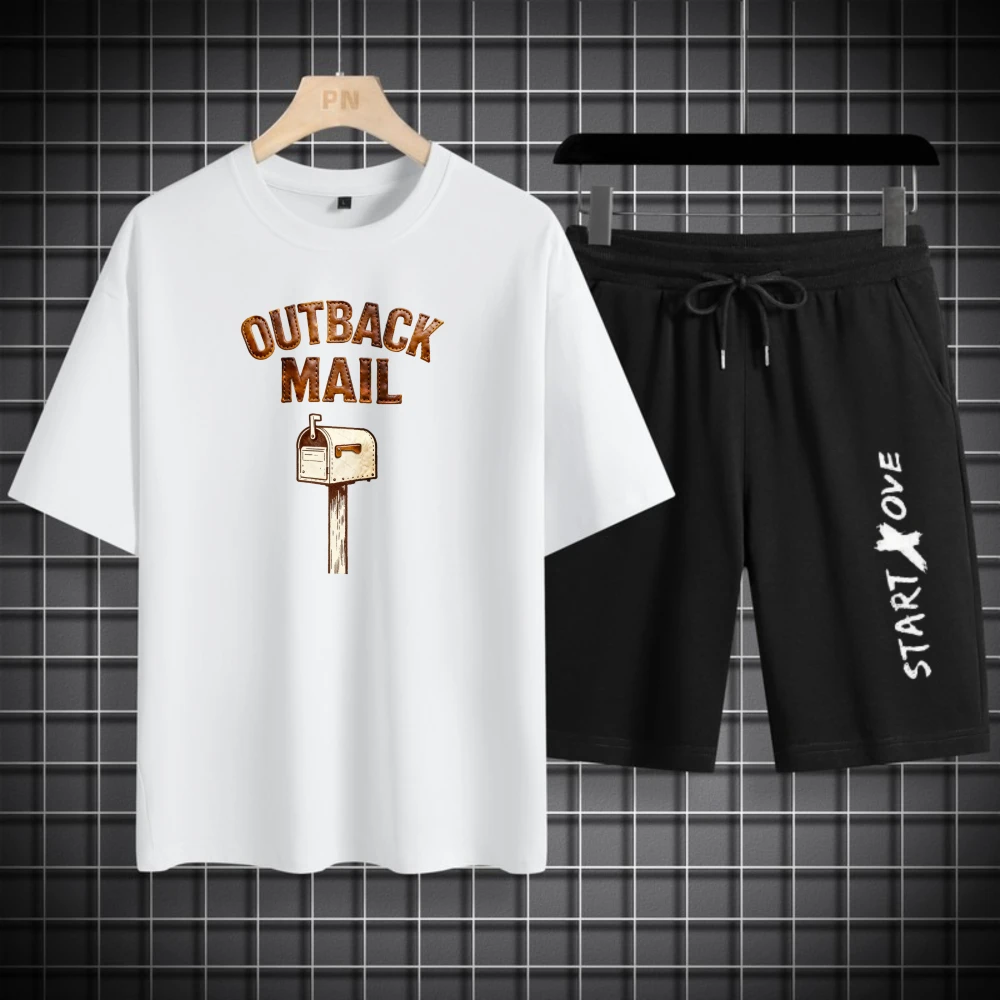 

Мужские комплекты футболок Дышащая мужская одежда Комплект толстовок Летний полиэстер с короткими рукавами + шорты Модный спортивный костюм