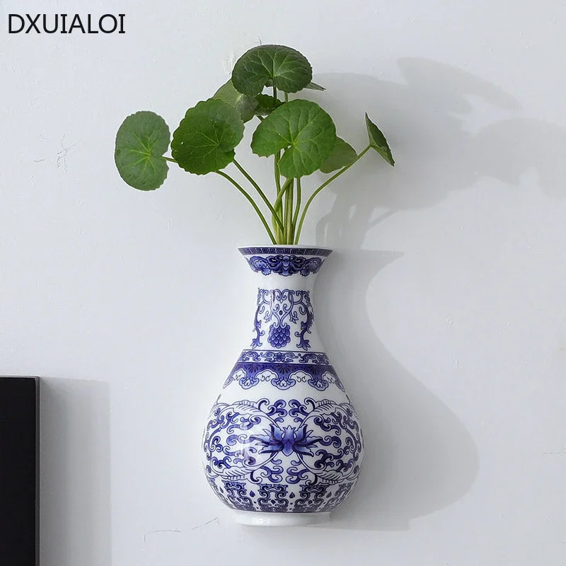 Ceramic vase antique blue and white porcelain flower arrangement vase living room wall hanging vases 1pcs flower pot  home decor