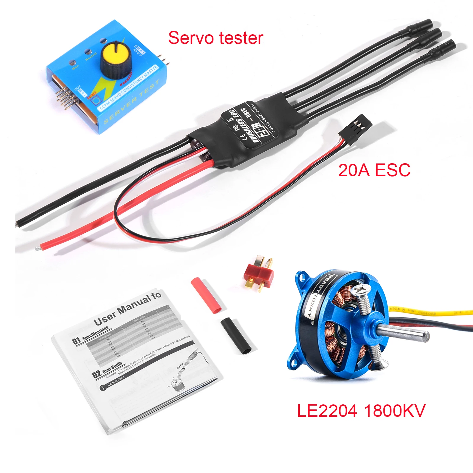 Hochleistungs-Flugzeugmotor LE2204 1800KV mit 12A/20A ESC und Servo-Tester für RC-Flugzeuge und KT F3P RC-Teile