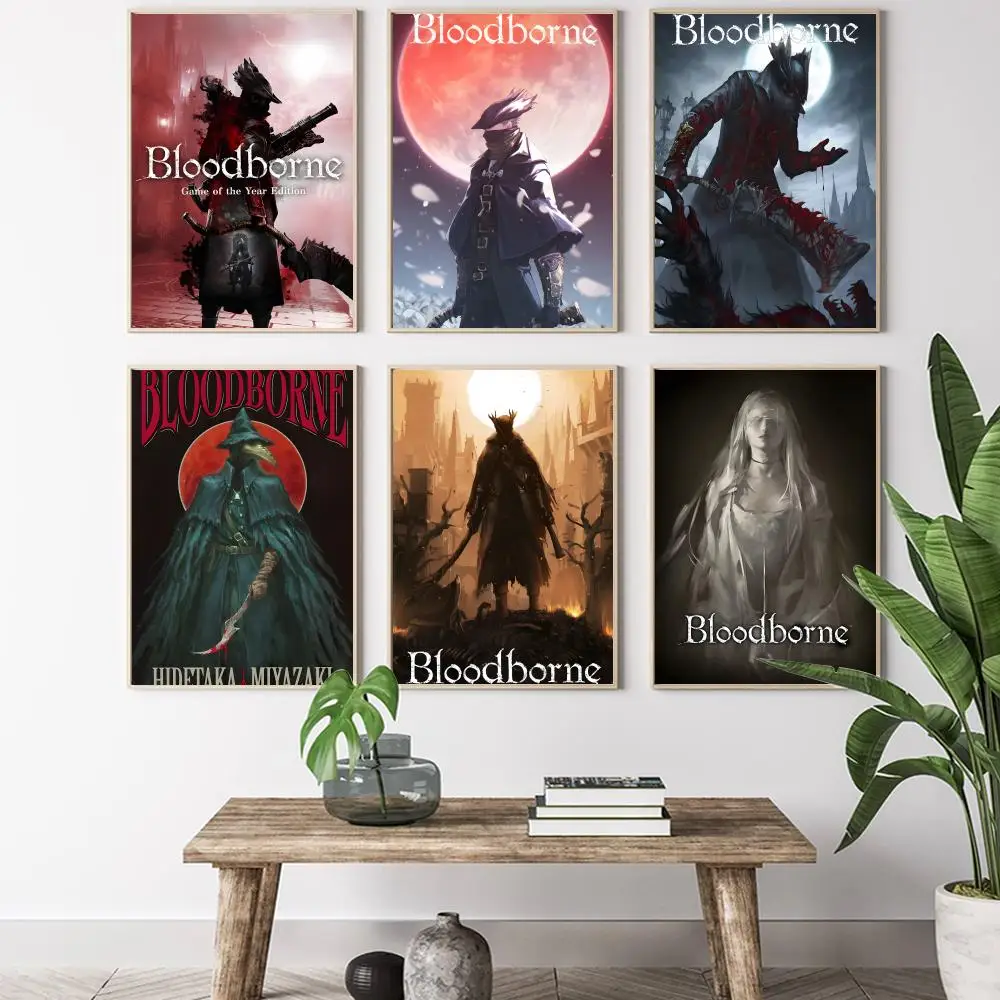 Game B-Bloodborne Poster Aesthetic Wall Art Stickers For Dorm Living Room Decor Creative Adhesive Murals