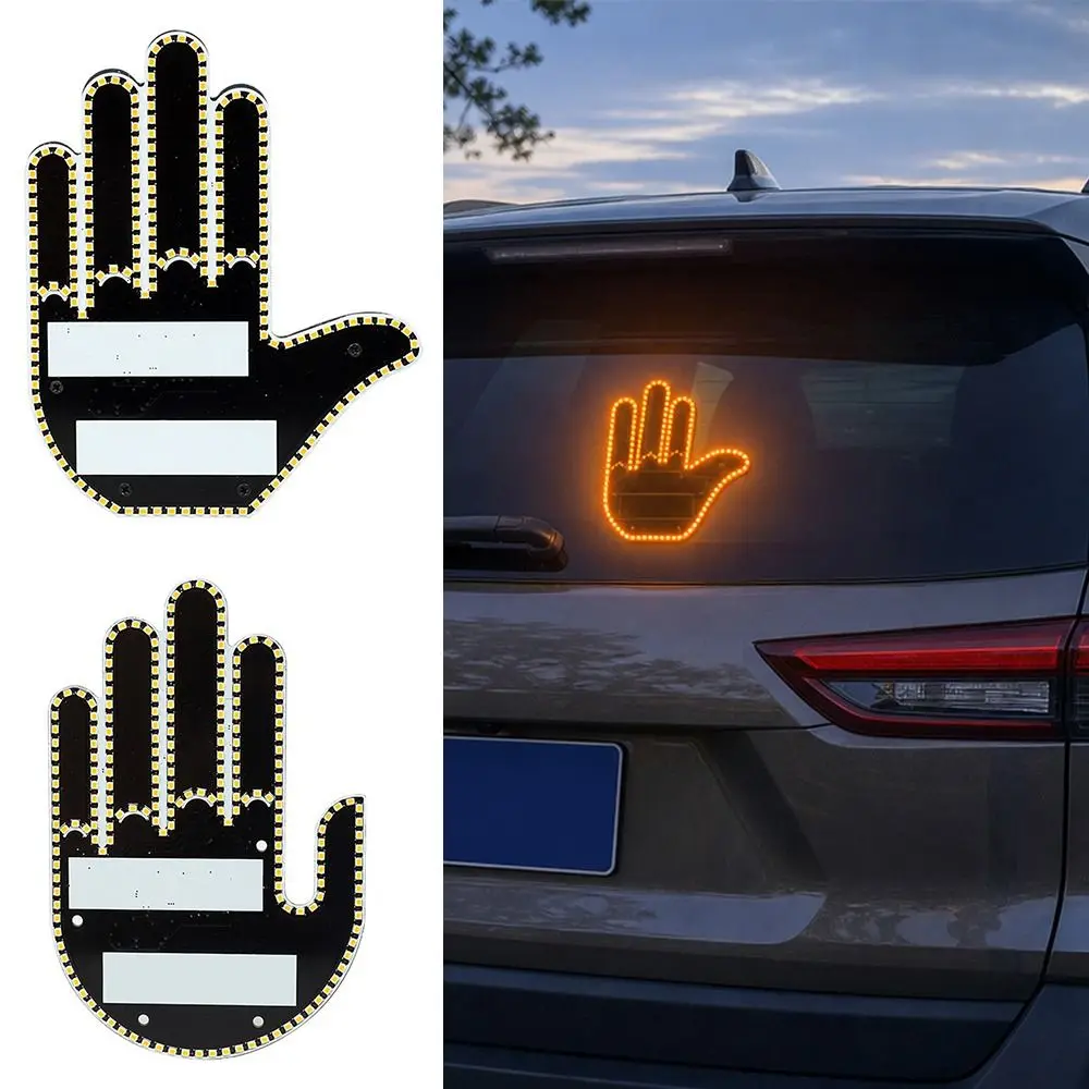Multi-functional Car LED Finger Lights Male/Female Remote Control Car Gesture Light Interaction Light Rear Window Decoration