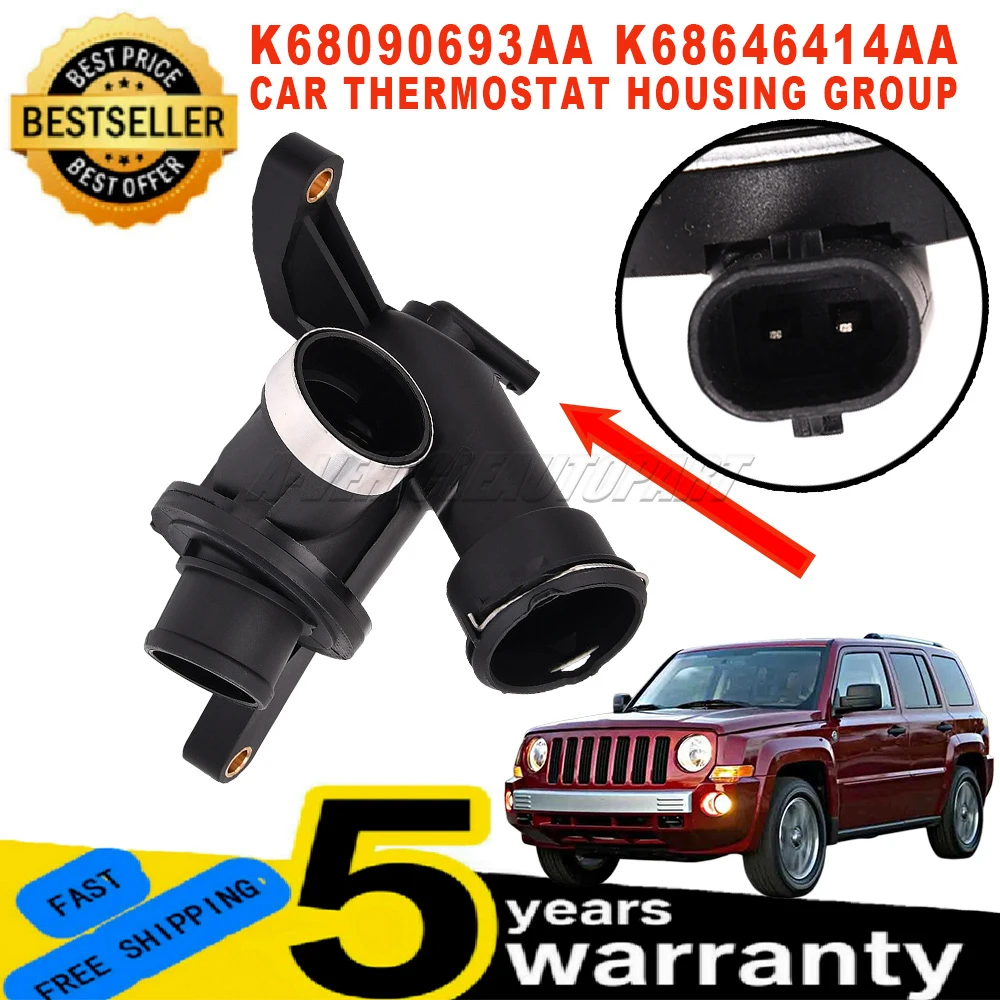 K68090693AA K68646414AA For Jeep Compass MK49 Patriot MK74 2.0 CRD 1 Pc New Thermostat Housing Group 2Pins Black Car Accessories