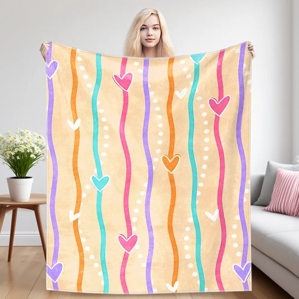 Candy Heart Stripes Flannel Blankets Are Suitable For Sofas, Men's Room Decorations, Thick And Warm Gifts For Teenagers