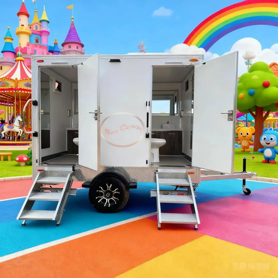 

Outdoor Mobile Toilet White Box Structure Dual Entrance with Toilet Washbasin And Mirror for Large-Scale Outdoor Events