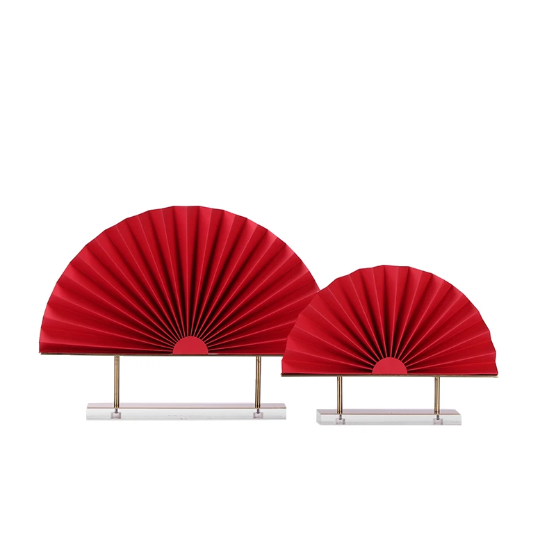 Modern Chinese style big red metal paper art folding fan ornament sample room exhibition hall sales office lobby jewelry