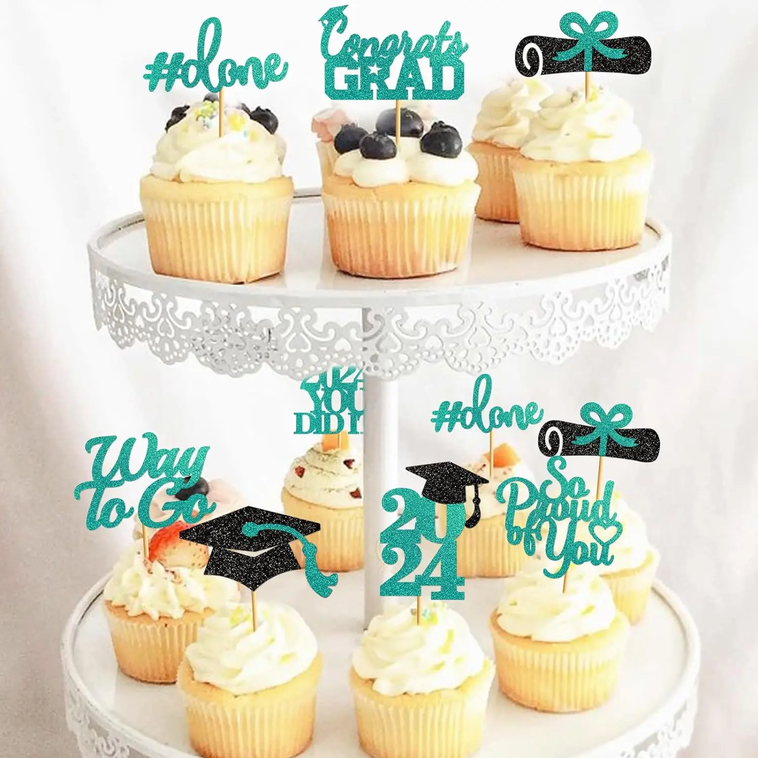 40 buah Topper Cupcake wisuda 2024 dekorasi wisuda kelas 2024 Toppers Cupcake kelulusan untuk dekorasi pesta wisuda